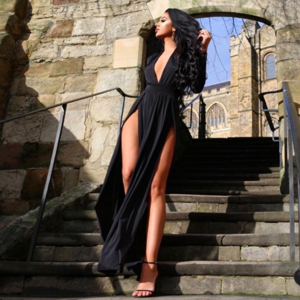Long Sleeve Double Slit Maxi Dress - Picture 2 of 5